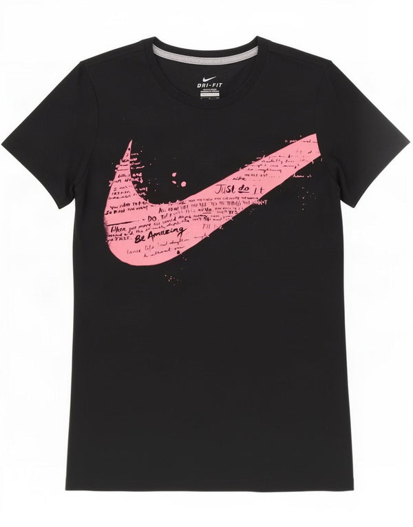 T-shirt grafica da donna Nike Dri Fit Top UK 10 piccola in cotone nero
