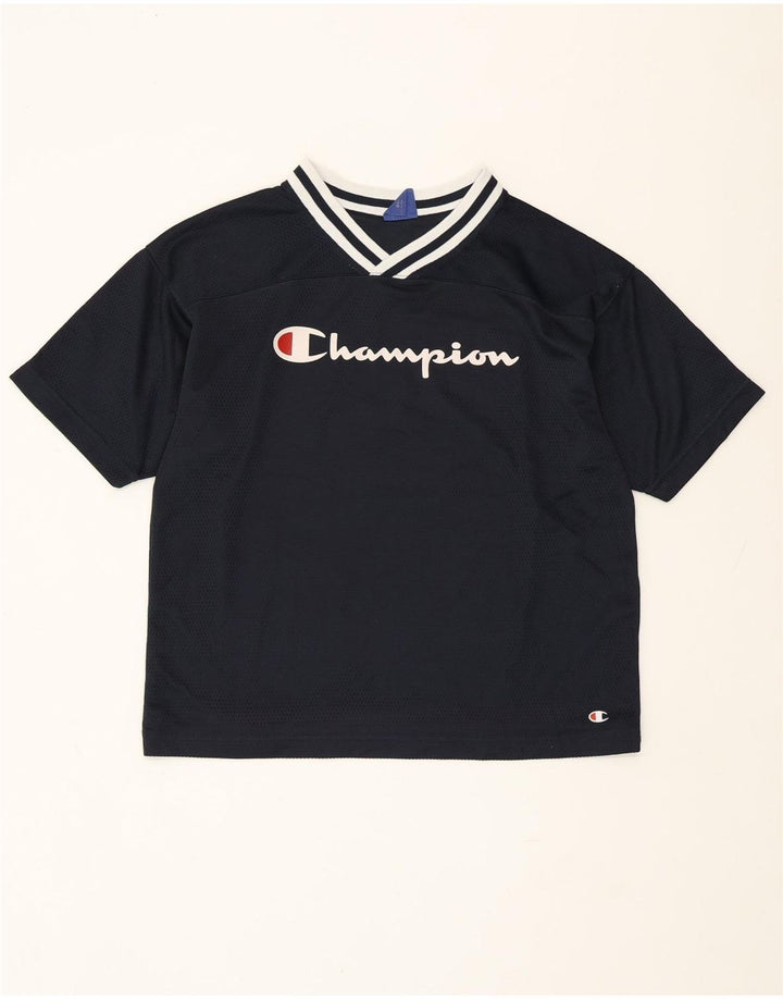 CHAMPION T-shirt grafica oversize da donna Top UK 10 Small Blu navy