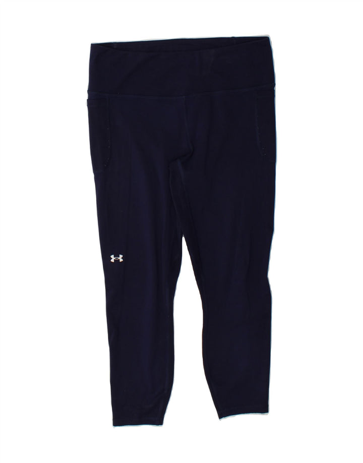 UNDER ARMOUR Womens Leggings UK 16 Large  Navy Blue Polyester Vintage Under Armour and Second-Hand Under Armour from Messina Hembry 