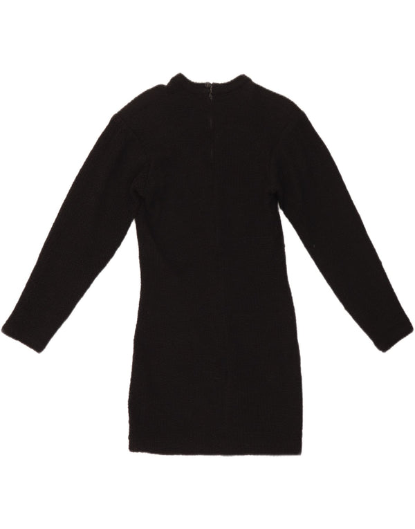Abito aderente a maniche lunghe da donna vintage UK 12 medio nero