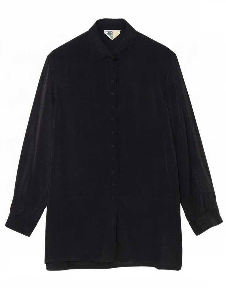 Camicetta a camicia lunga dalla vestibilità comoda da donna vintage UK 14 media nera