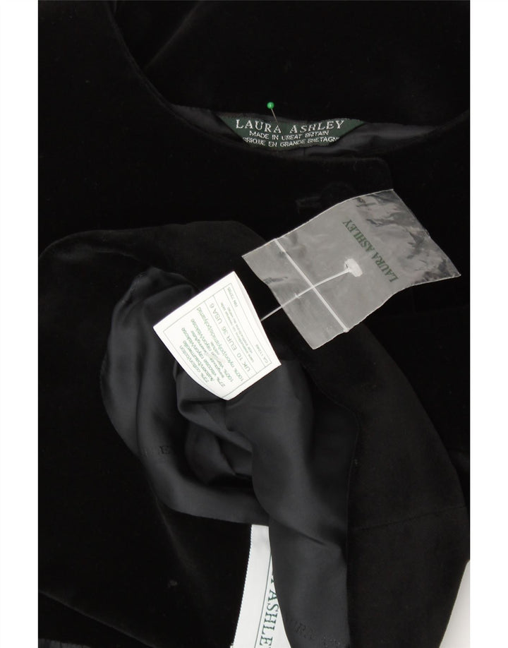 LAURA ASHLEY Giacca bolero da donna in velluto a 6 bottoni UK 10 piccola in cotone nero