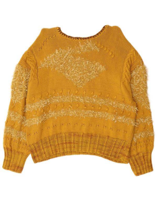 Maglione maglione vintage da donna con scollo a barca UK 18 XL Giallo