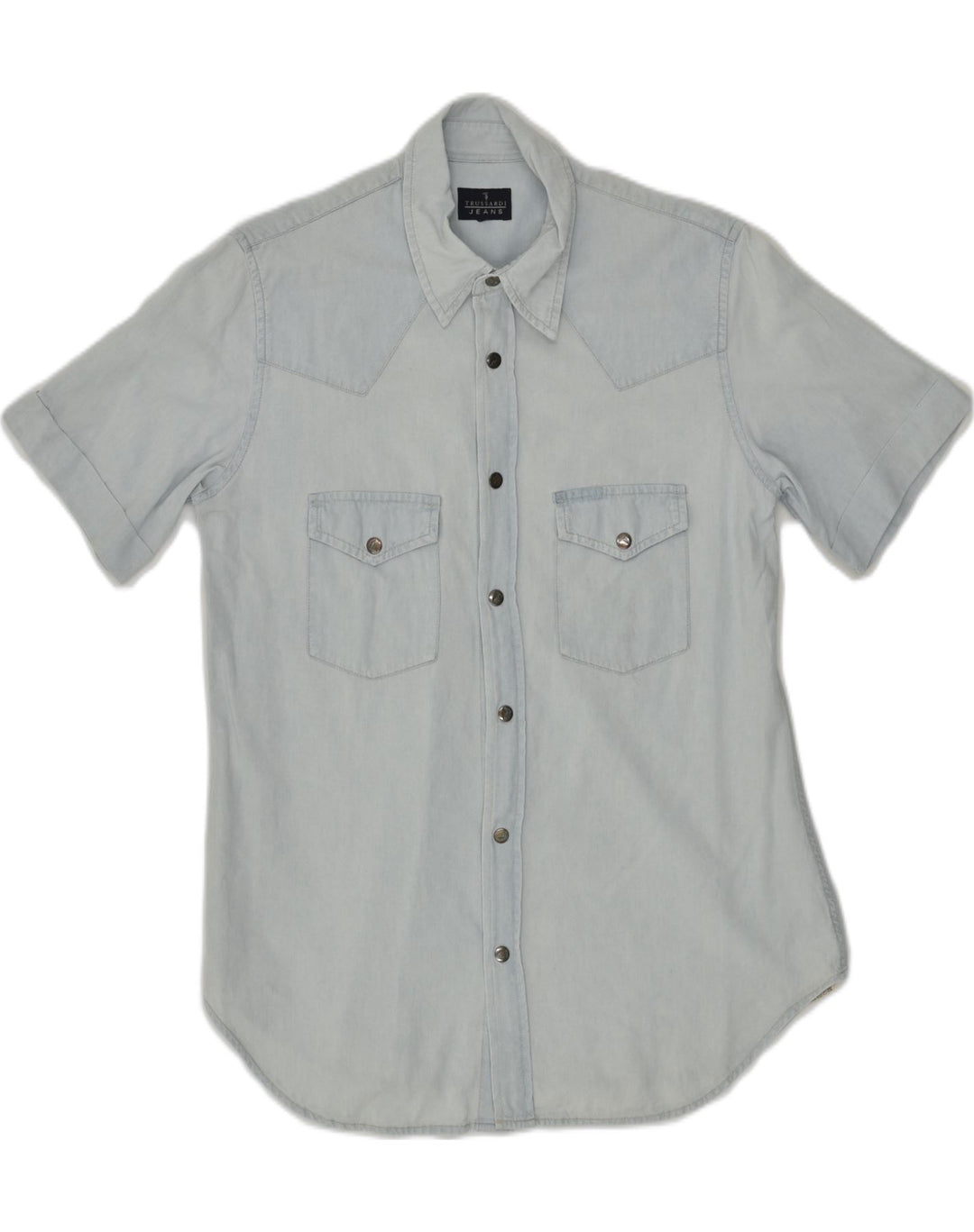 TRUSSARDI Mens Short Sleeve Shirt Small Beige Cotton | Vintage Trussardi | Thrift | Second-Hand Trussardi | Used Clothing | Messina Hembry 