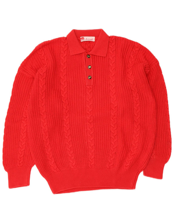 Maglione vintage da uomo con collo alto, grande cotone rosso