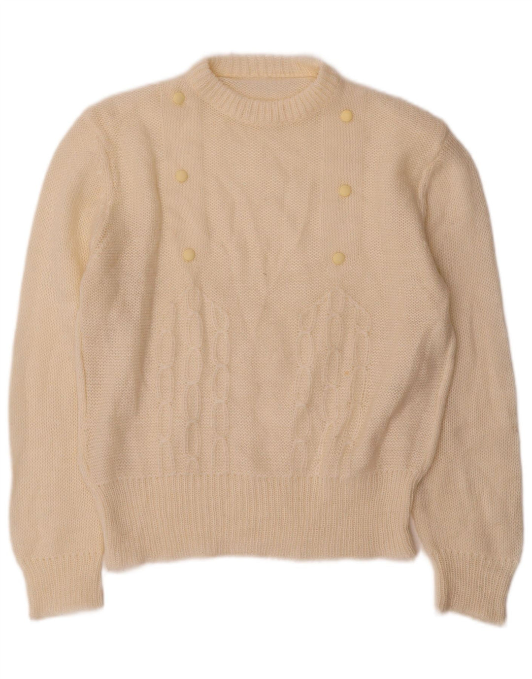 Maglione maglione girocollo da donna vintage UK 12 medio bianco sporco