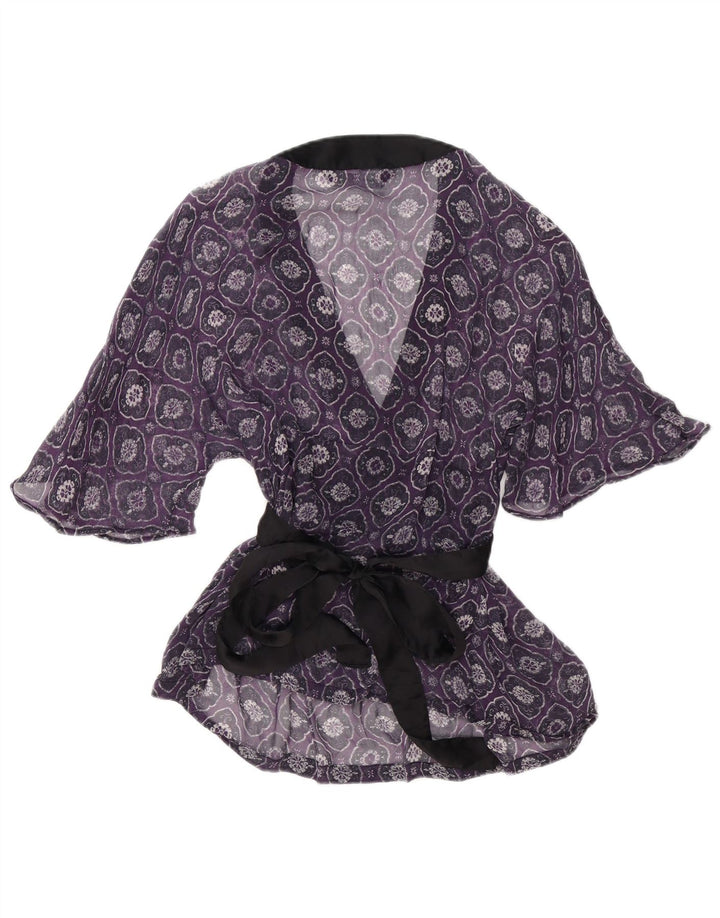 Top Zara da donna con camicetta avvolgente trasparente UK 12 viola medio geometrico