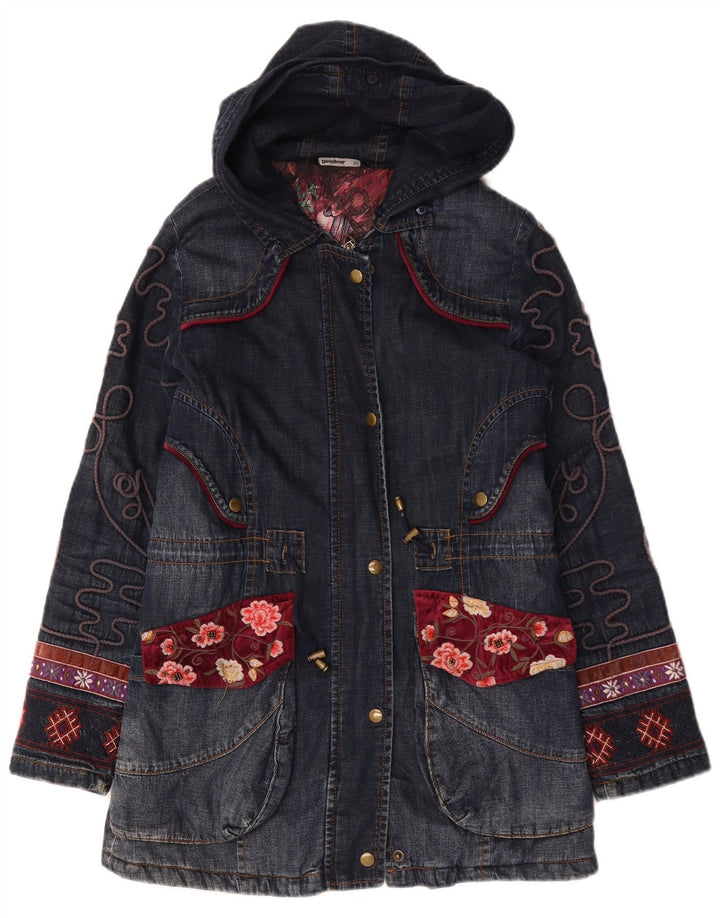 Desigual Cappotto in denim grafico oversize da donna EU 36 Piccolo blu navy floreale