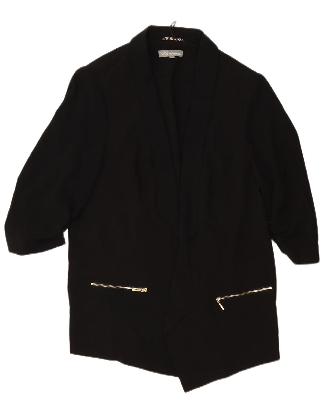 MARKS & SPENCER Giacca blazer aperta da donna con maniche a 3/4 UK 20 2XL Nera