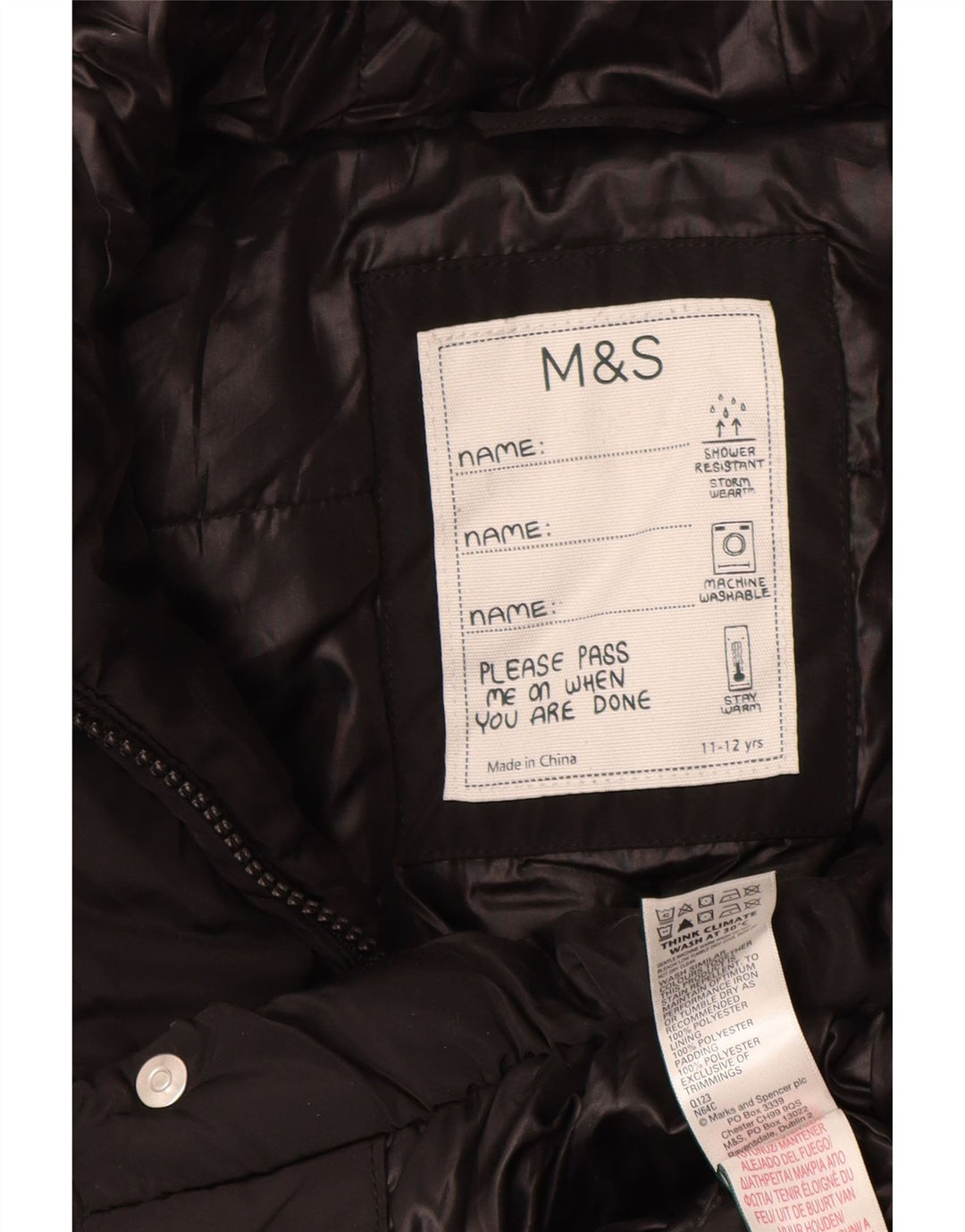 Cappotto imbottito con cappuccio Marks & Spencer per ragazze 11-12 anni in poliestere nero
