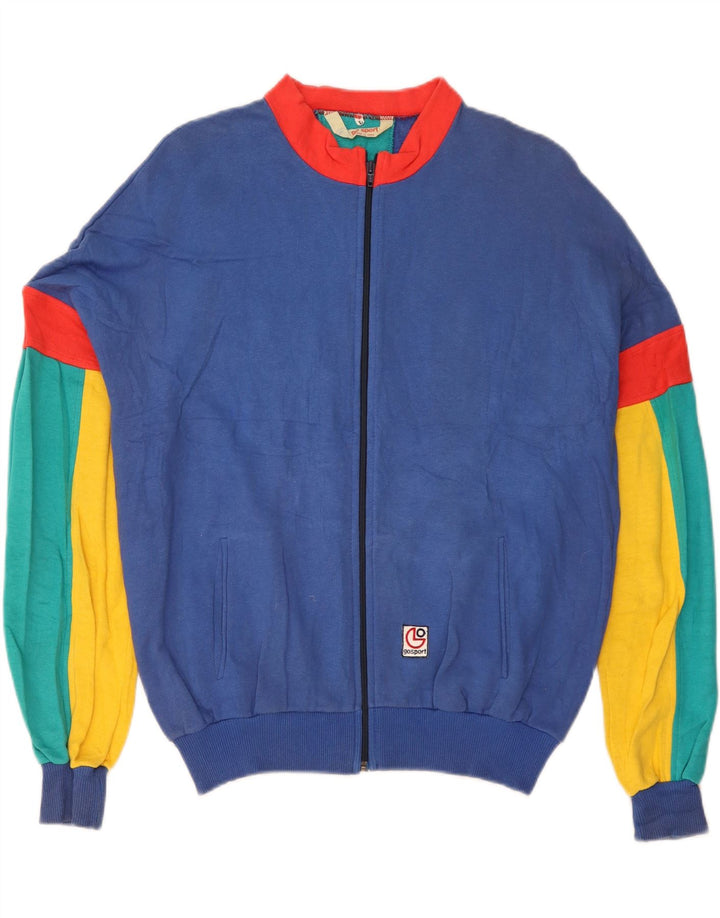 Giacca da ginnastica vintage da uomo, grande, color block blu