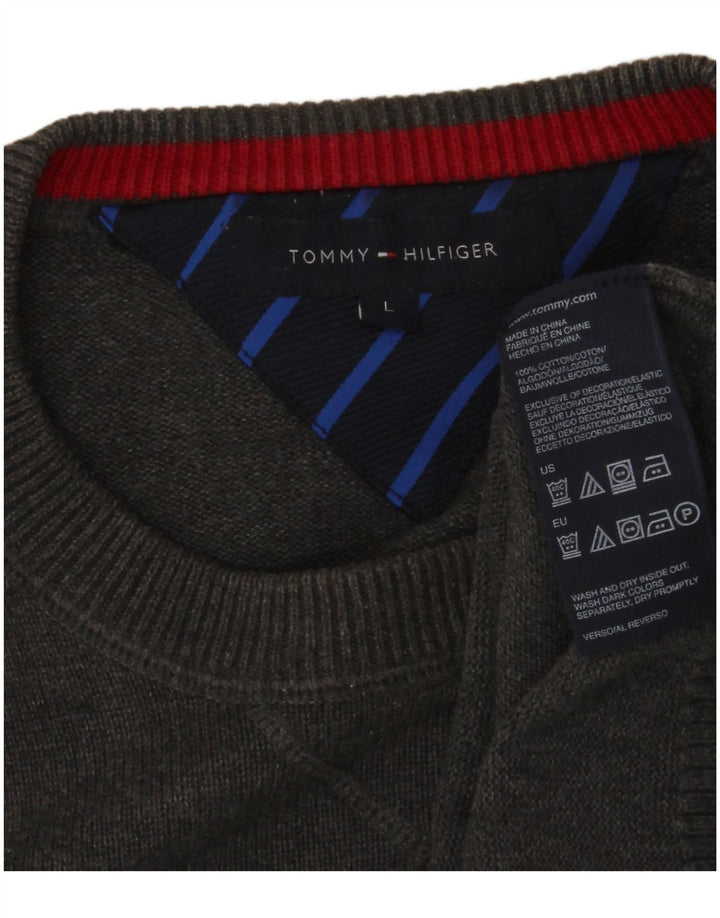 TOMMY HILFIGER Maglione maglione girocollo da uomo grande cotone grigio