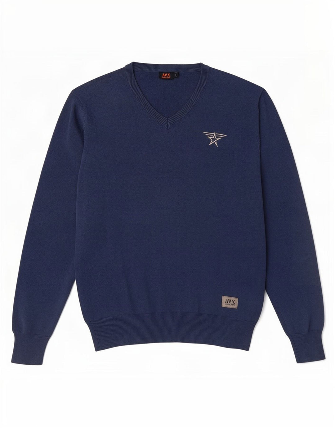 Maglione da uomo con scollo a V Avirex grande in cotone blu