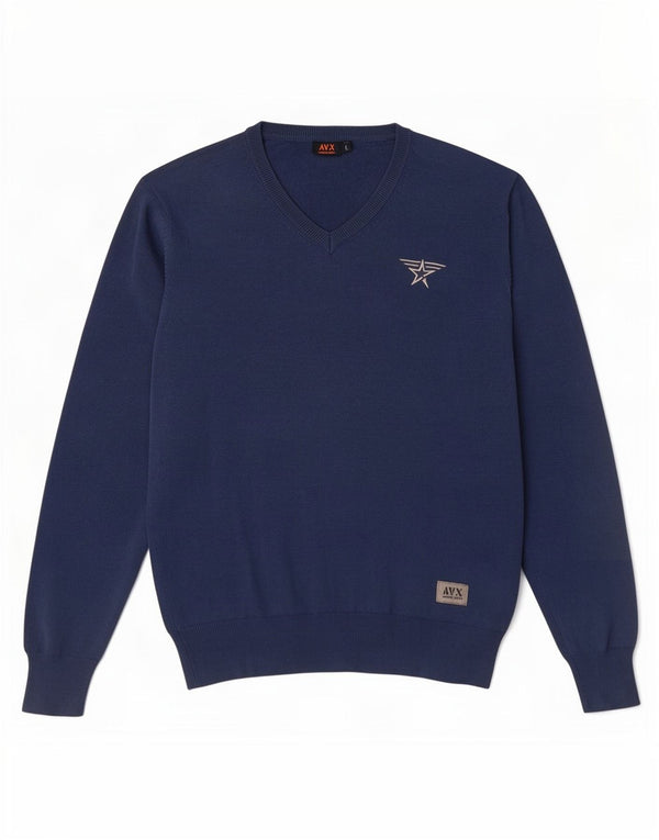 Maglione da uomo con scollo a V Avirex grande in cotone blu