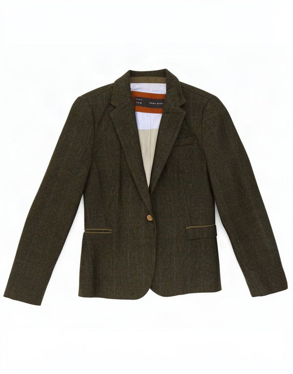 Giacca blazer a 1 bottone da donna Zara UK 14 grande motivo a quadri verdi