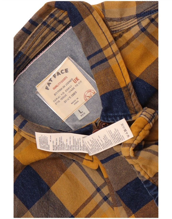 Fat Face Camicia da uomo in flanella vestibilità regolare in cotone a quadri gialli grandi