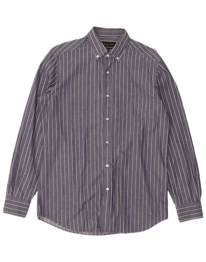 Camicia da uomo vestibilità regolare Massimo Dutti in cotone a righe blu navy medio
