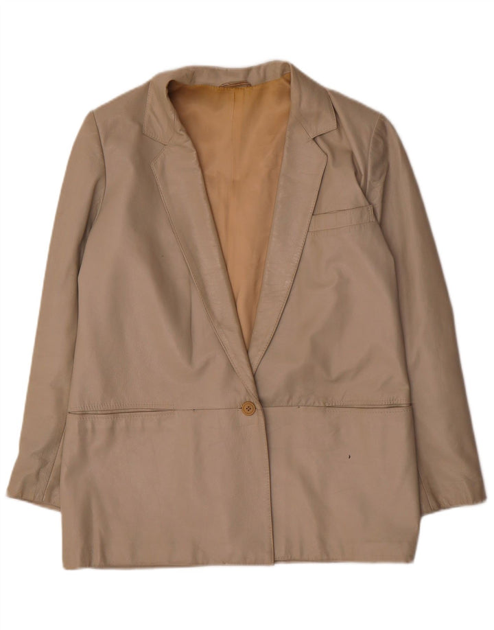 Giacca blazer in pelle vintage da donna a 1 bottone IT 42 Pelle beige media