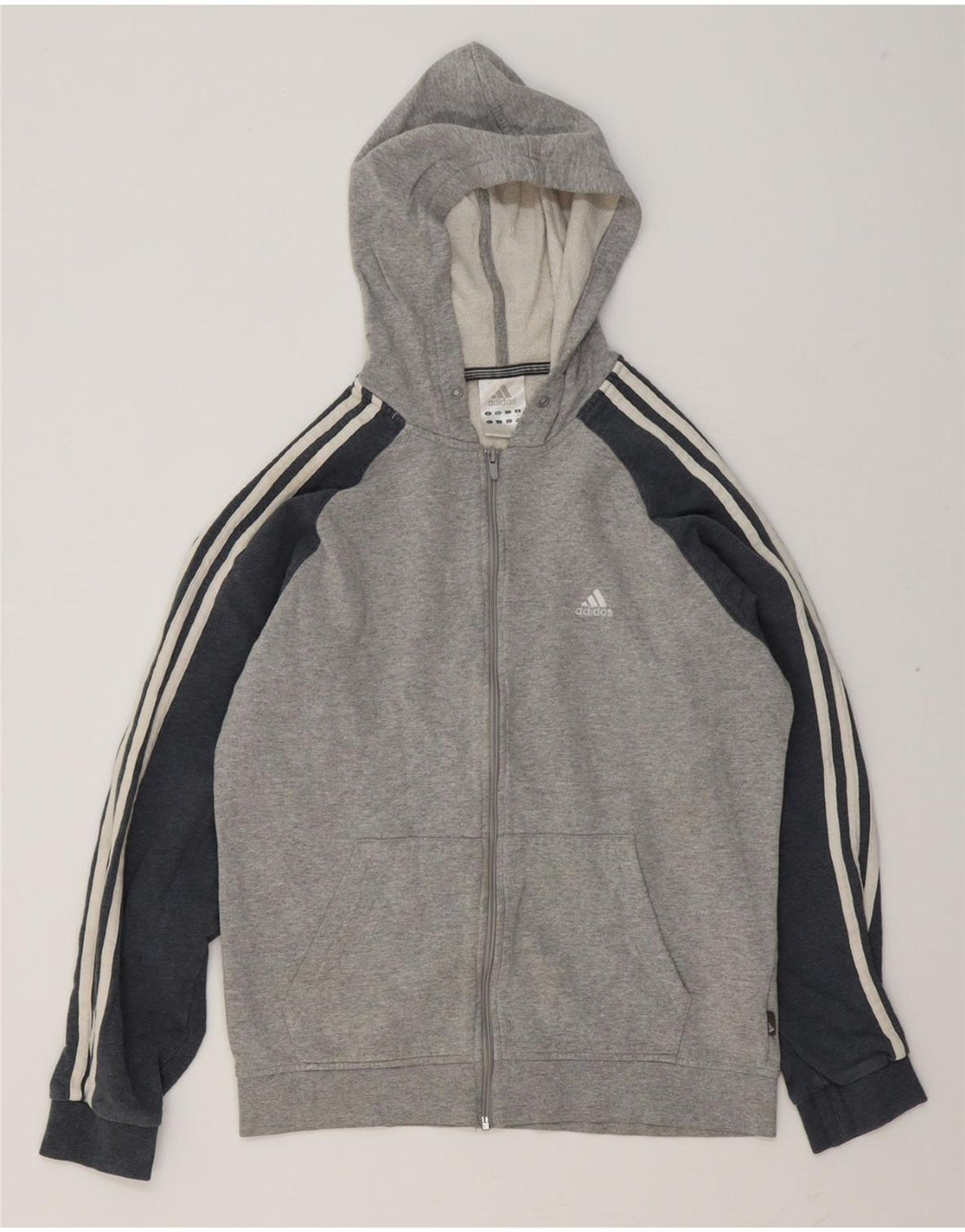 Maglione con cappuccio e zip da uomo ADIDAS in cotone color block grigio medio