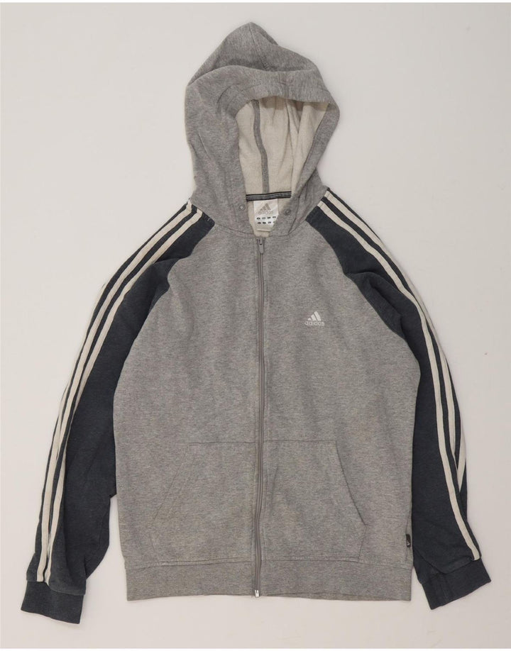 Maglione con cappuccio e zip da uomo ADIDAS in cotone color block grigio medio