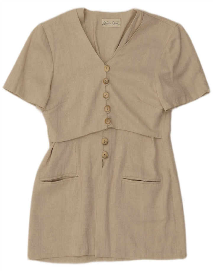 Giacca blazer lunga da donna vintage a maniche corte UK 8 piccola classica beige