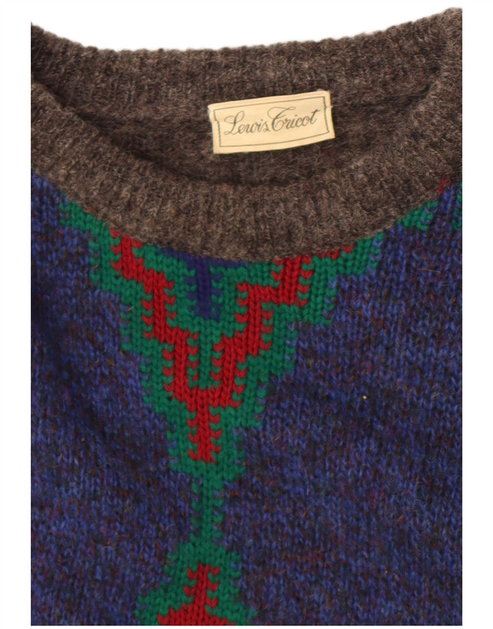 Maglione maglione girocollo da uomo vintage grigio medio a rombi/diamante