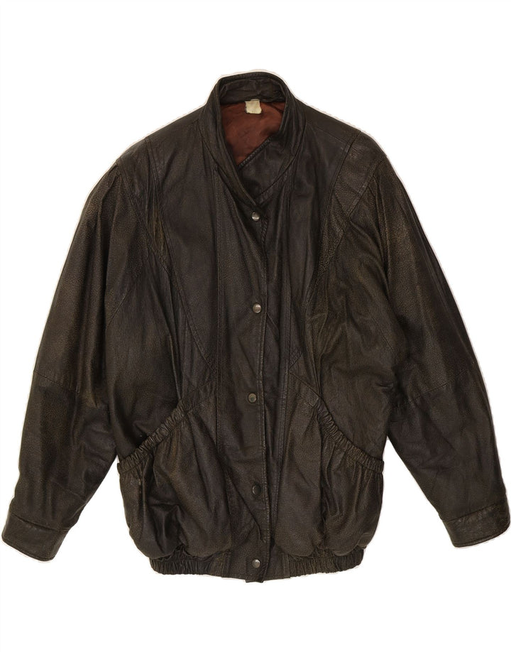 VINTAGE Womens Leather Jacket IT 48 XL Black Vintage Vintage and Second-Hand Vintage from Messina Hembry 