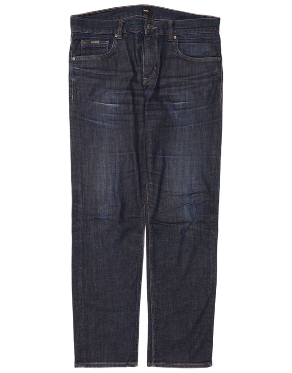 Jeans dritti da uomo Hugo Boss W32 L30 cotone blu navy