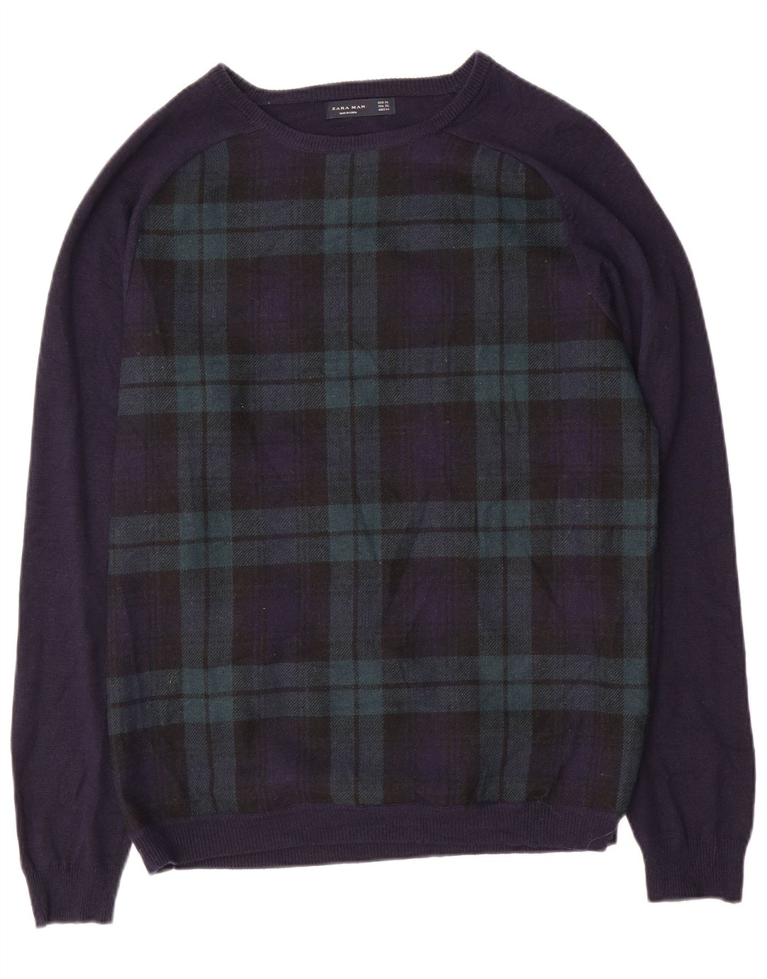 Maglione ZARA da uomo con scollo a barca XL blu navy a quadri