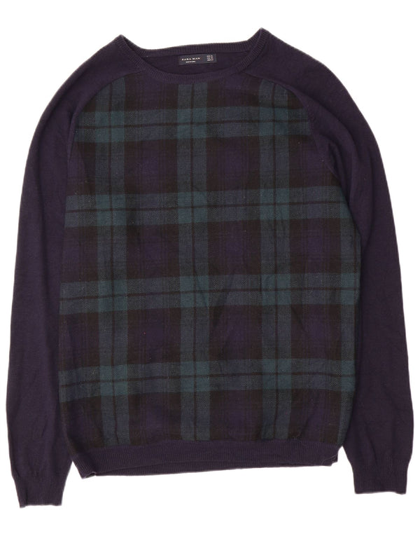 Maglione ZARA da uomo con scollo a barca XL blu navy a quadri