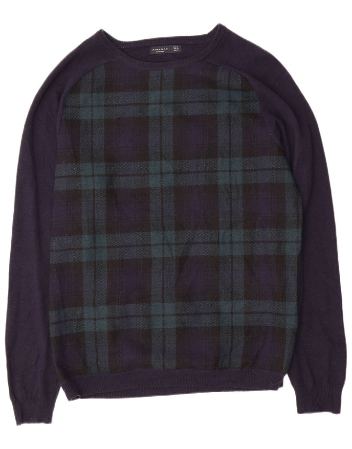 Maglione ZARA da uomo con scollo a barca XL blu navy a quadri