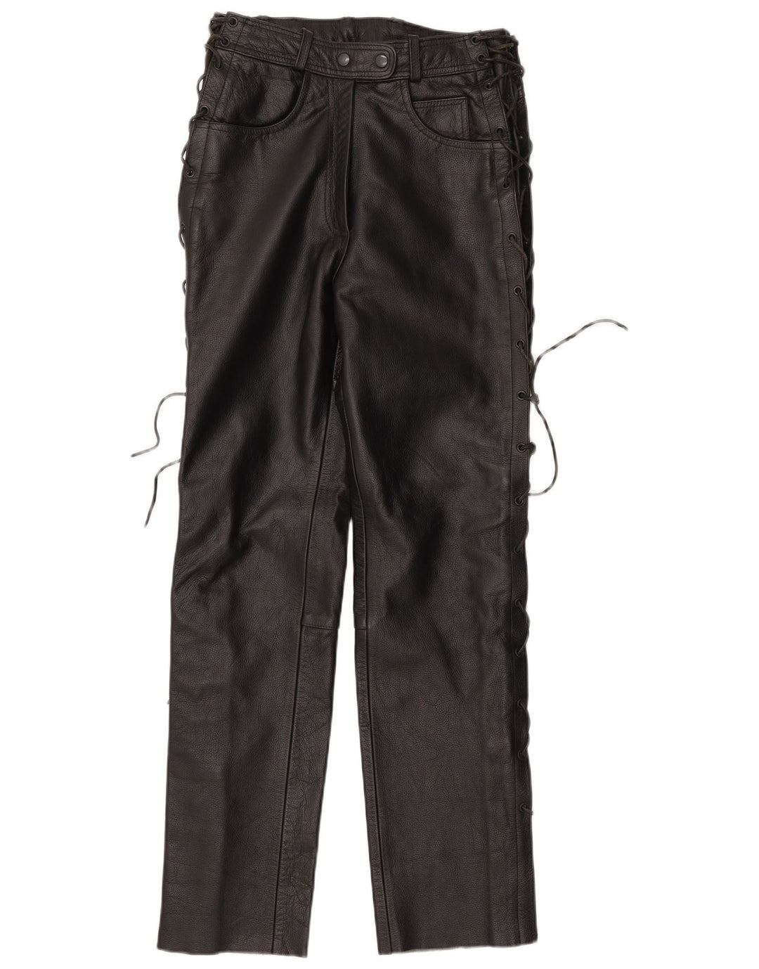 Pantaloni dritti in pelle da donna vintage IT 42 medi W30 L32 in pelle nera