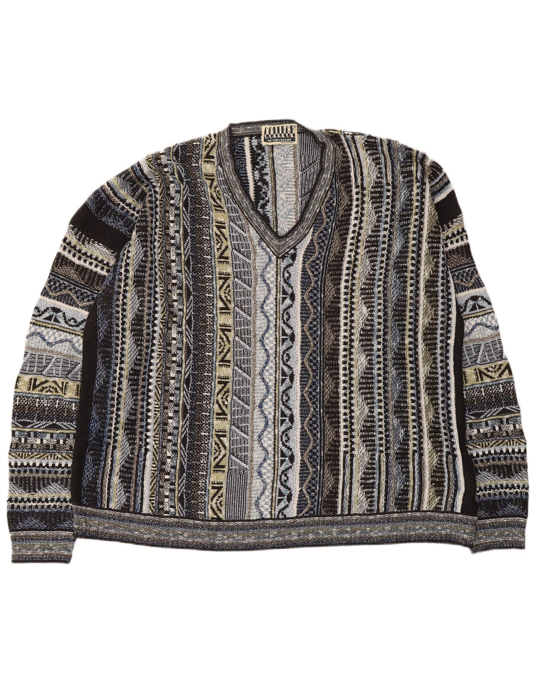 Marcazzani Uomo Maglione con scollo a V Maglione a righe grandi multicolore