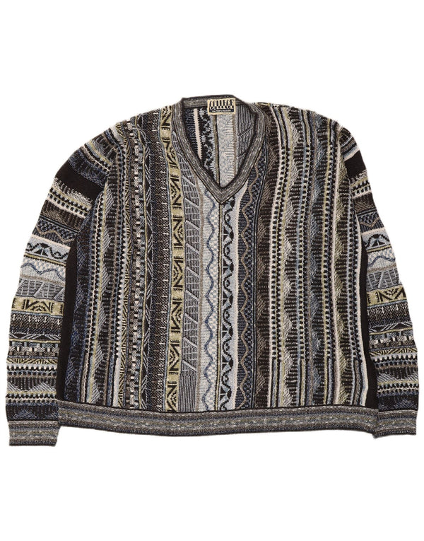 Marcazzani Uomo Maglione con scollo a V Maglione a righe grandi multicolore