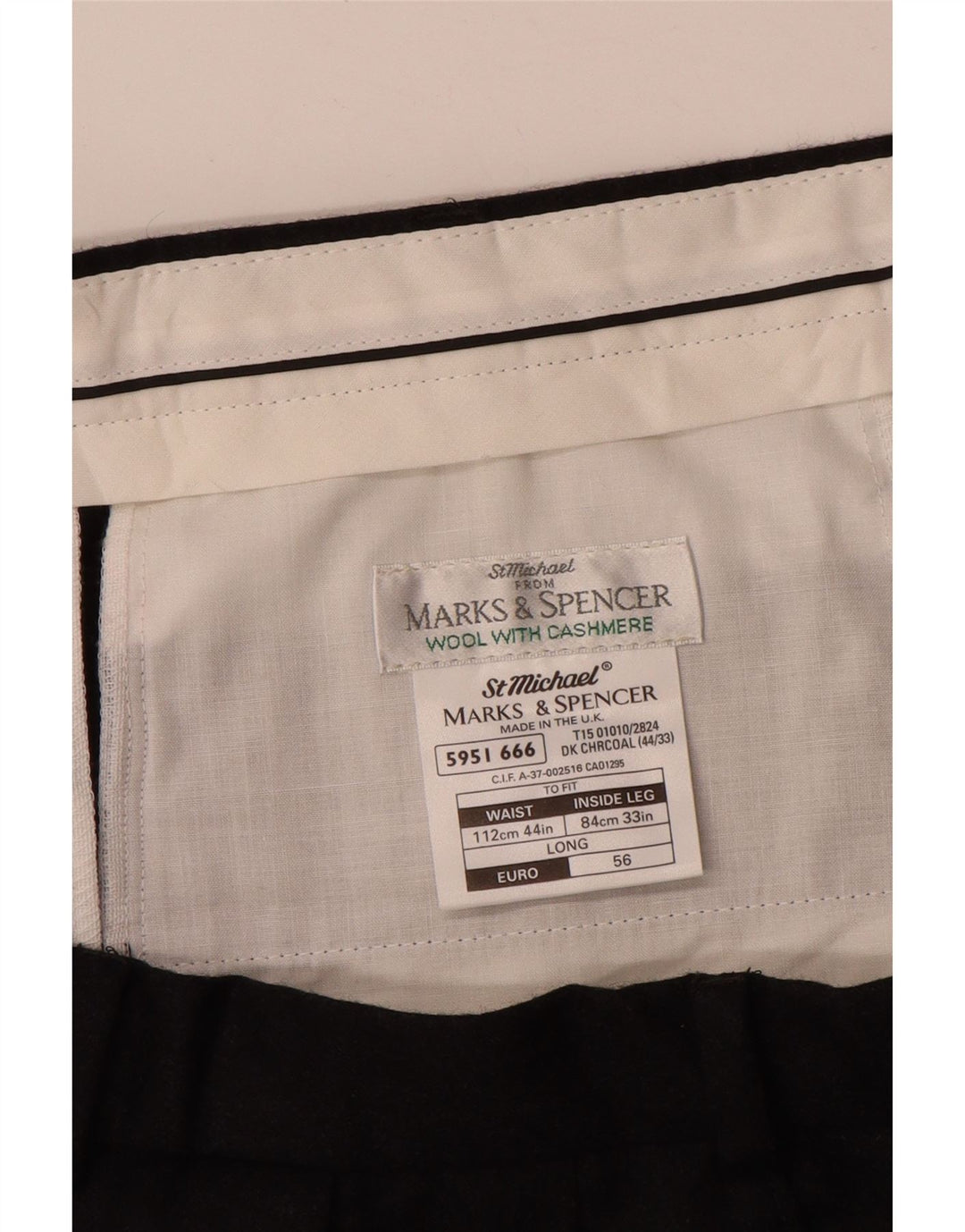 MARKS & SPENCER Pantaloni da abito con pegging da uomo W44 L33 Lana nera