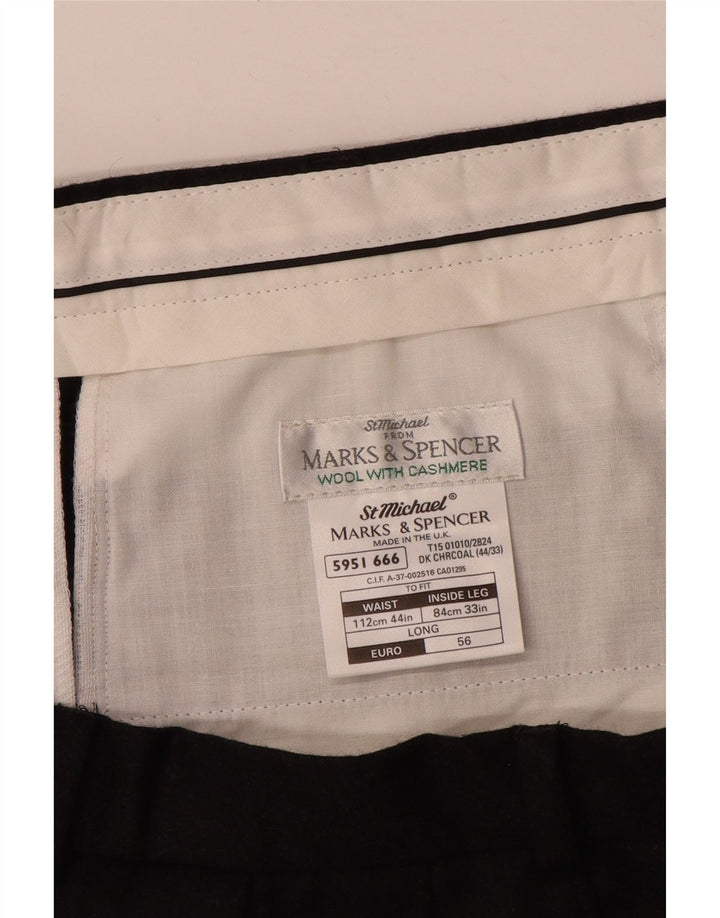 MARKS & SPENCER Pantaloni da abito con pegging da uomo W44 L33 Lana nera