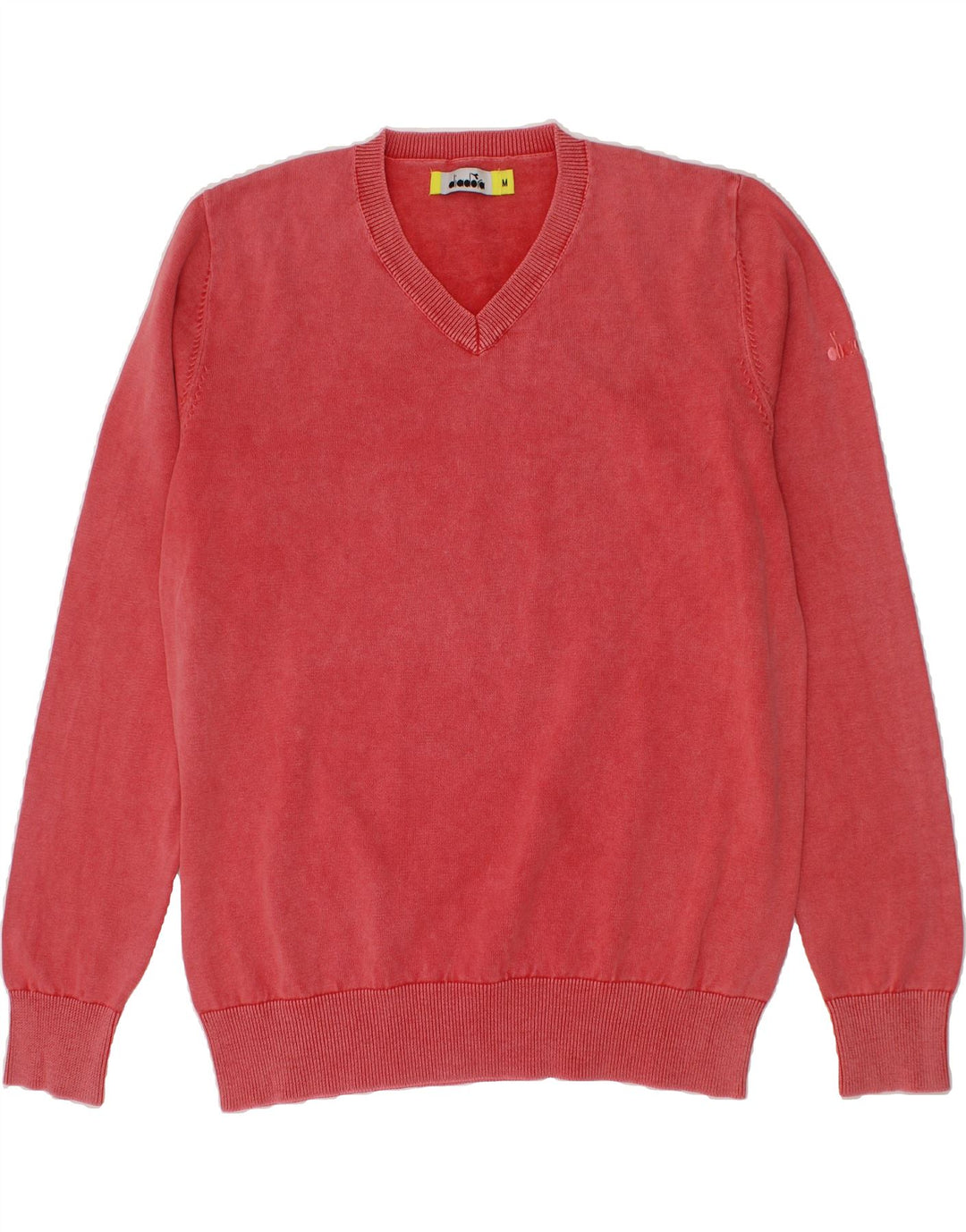 DIADORA Womens V-Neck Jumper Sweater UK 14 Medium Red Cotton Vintage Diadora and Second-Hand Diadora from Messina Hembry 