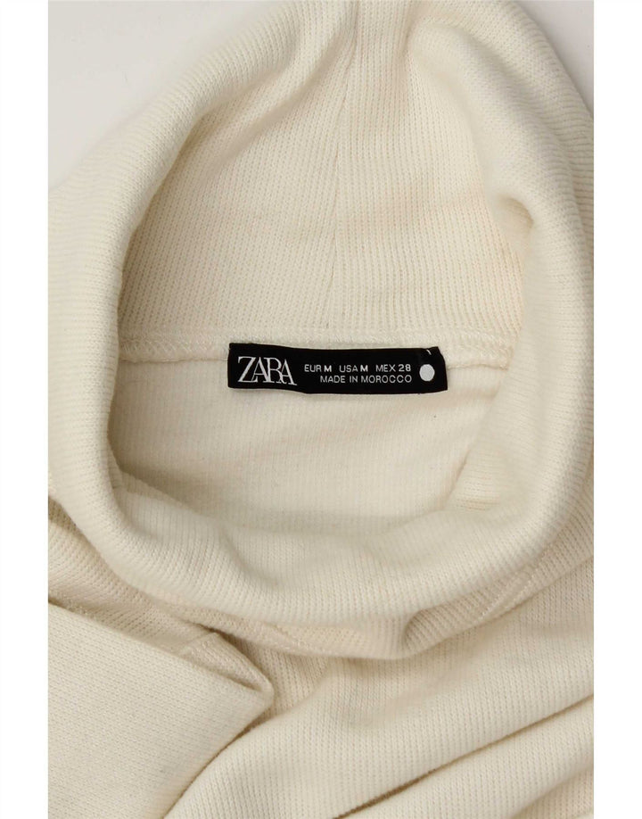 Top corto da donna Zara con collo alto a maniche lunghe UK 14 medio bianco sporco