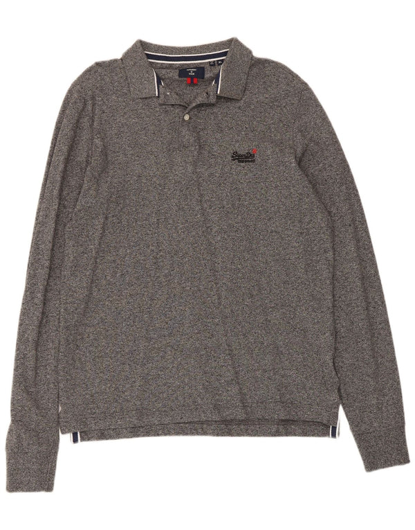 Polo da uomo a maniche lunghe Superdry XL in cotone chiazzato grigio
