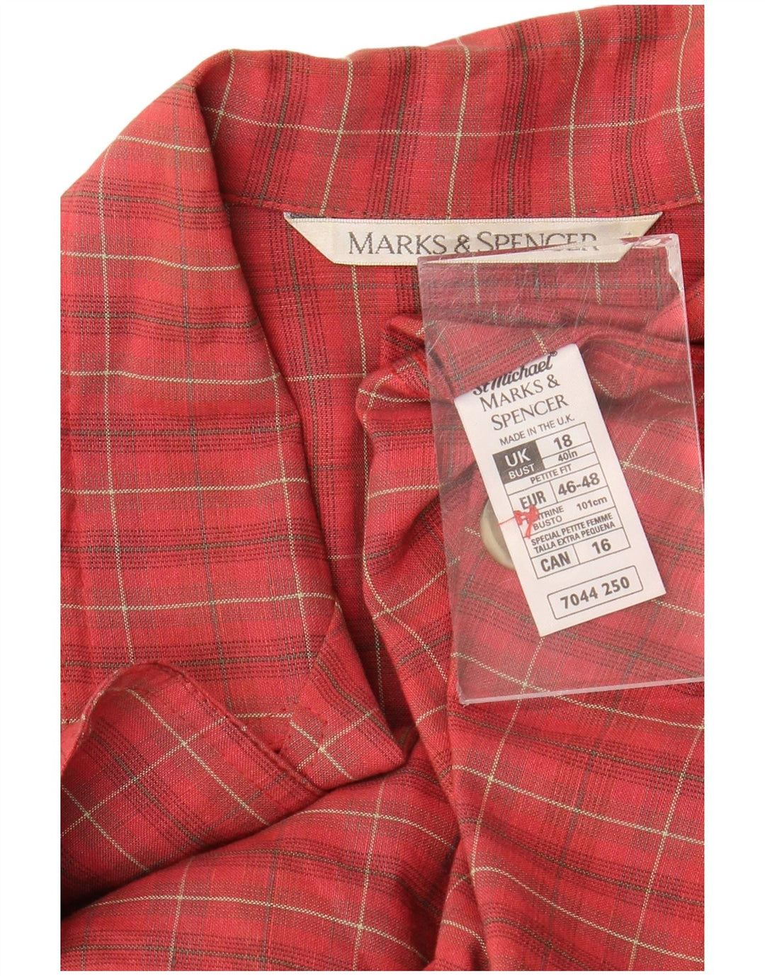 MARKS & SPENCER Giacca blazer da donna con maniche a 3/4 UK 18 XL a quadri rossi