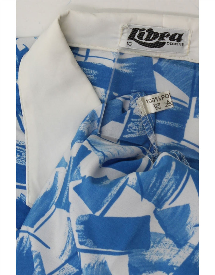 LIBRA Womens Front Tie Shirt Blouse US 10 Large Blue Geometric Polyester Vintage Libra and Second-Hand Libra from Messina Hembry 