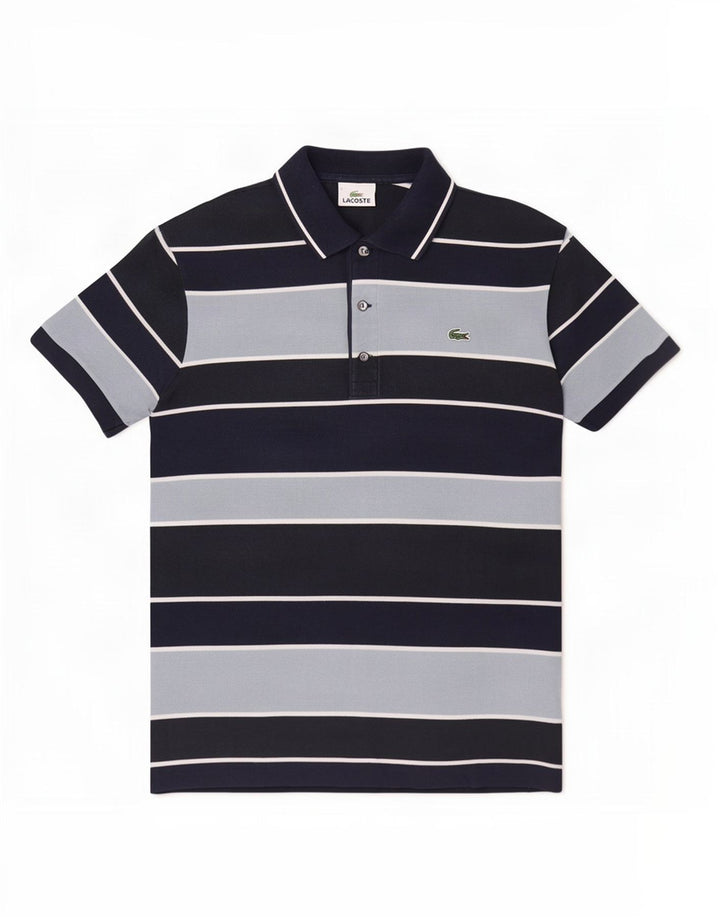 Polo da uomo Lacoste taglia 5 grande in cotone a righe blu navy