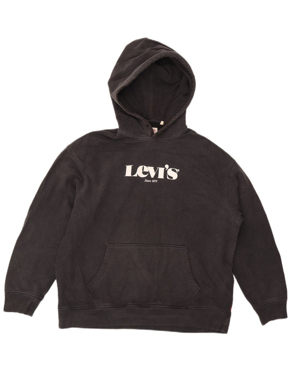 Levi's Uomo Felpa con cappuccio grafica rilassata, maglione grande in cotone nero