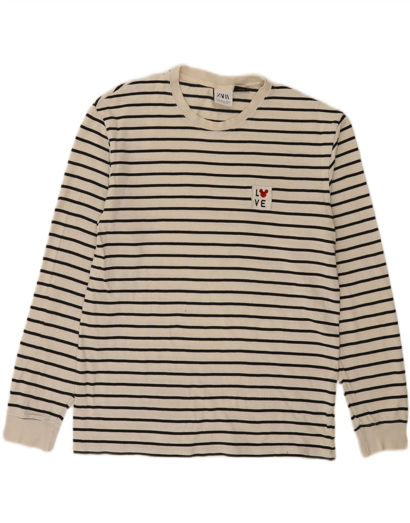 ZARA Mens Disney Top Long Sleeve Small Off White Striped Cotton Vintage Zara and Second-Hand Zara from Messina Hembry 