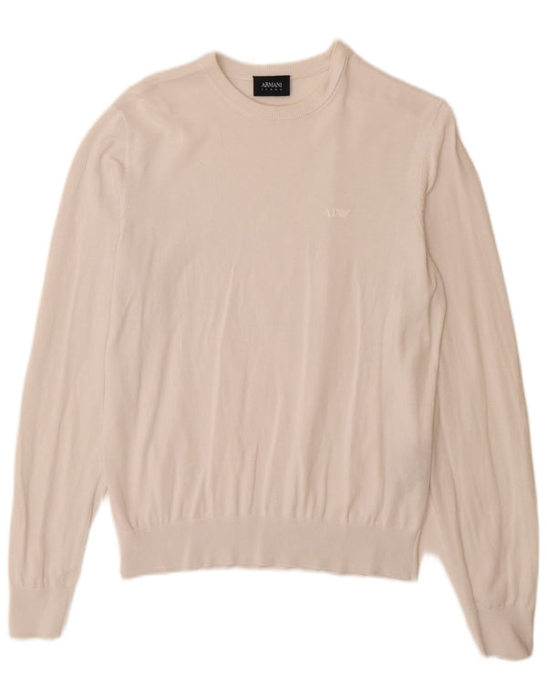 Maglione maglione girocollo da donna Armani Jeans UK 12 cotone bianco medio