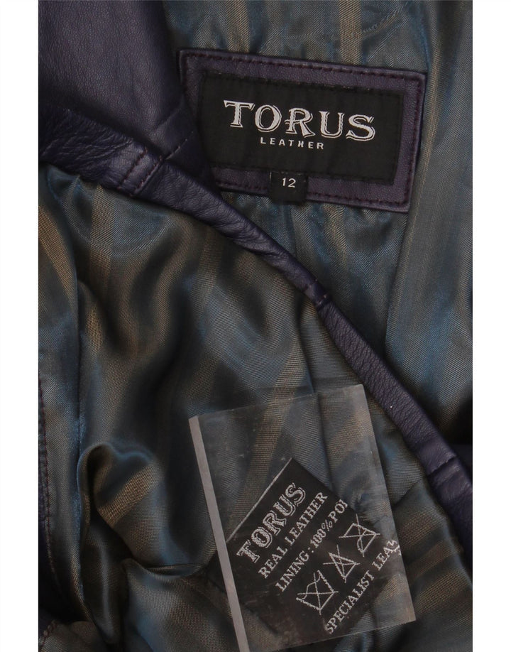 TORUS Womens 2 Button Leather Blazer Jacket UK 12 Medium Purple Leather