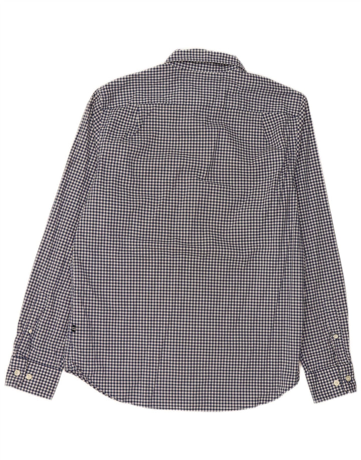 Camicia Nautica da uomo elasticizzata dal taglio classico, piccola in cotone a quadretti blu navy