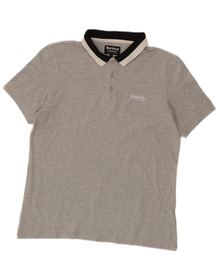 Polo da uomo Barbour grande in cotone color block grigio