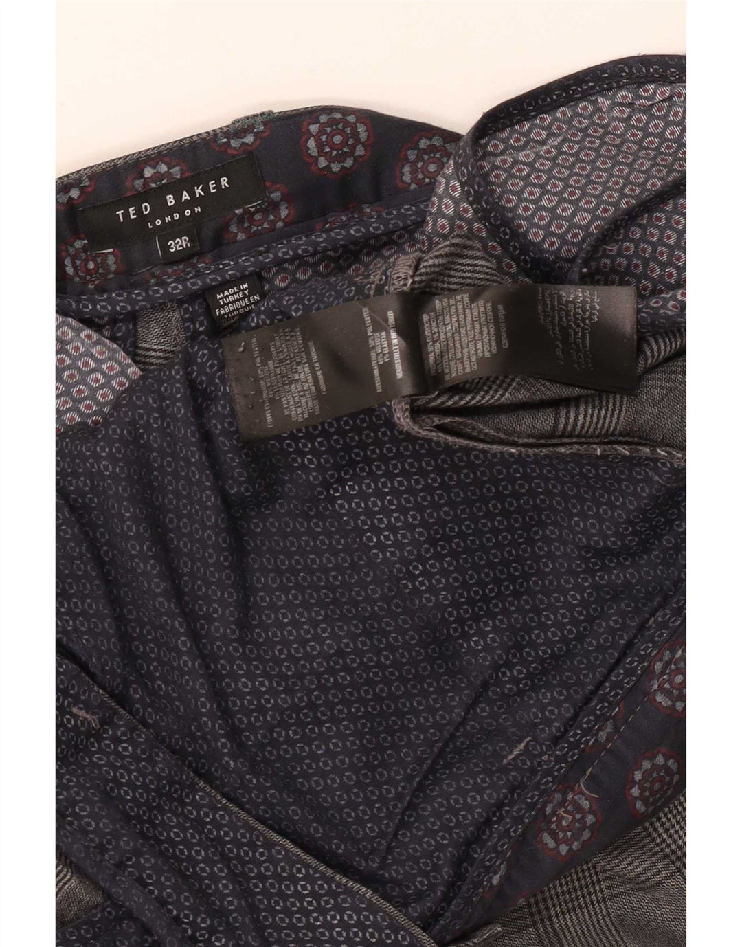 Pantaloni casual slim da uomo Ted Baker W32 L31 poliestere a quadri grigi