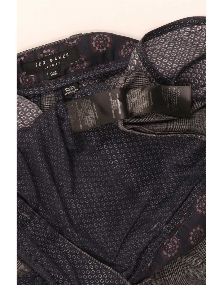 Pantaloni casual slim da uomo Ted Baker W32 L31 poliestere a quadri grigi